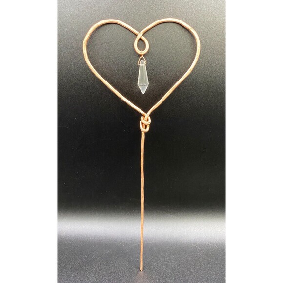 Hammered Copper Heart & Crystal Plant Stake by Succulent Metals Welded Artistry - Picture 1 of 2
